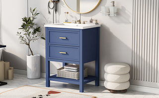 24'' Bathroom Vanity with Top Sink, Modern Bathroom Storage Cabinet with 2 Drawers, Single Sink Bathroom Vanity Dweva
