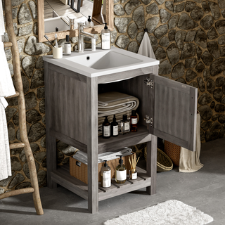 16" Bathroom Vanity Sink Combo for Small Space, Bathroom Sink Cabinet with Rectangular Ceramic Basin, Bathroom Vanities Cabinet with 1 Door and 1 Open Shelf Dweva