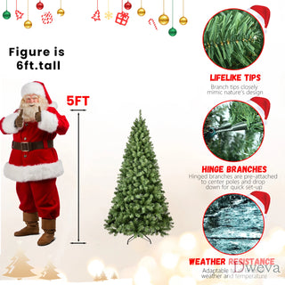 5ft Pre-Lit PVC Christmas Tree with 200 UL Lights, 551 Tips, Auto-Unfold Memory Wire, Easy Assembly with Stable Metal Stand – Full Artificial Holiday Tree Dweva
