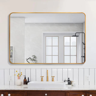 30x40 Inch Gold Metal Framed Rectangular Bathrrom Mirror for Wall.(W2203134113) Dweva