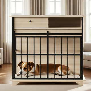 Dog Crate Furniture , Large Dog Cage Furniture with Tray for Medium Large Dogs, Wooden Dog Kennel Furniture Dweva