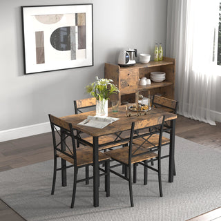 Dining Table Set for 4, Wood Kitchen Table with Chairs Dinning Table Set for Kitchen & Dining Room, Compact Dining Set for Small Spaces, Rustic Brown Dweva