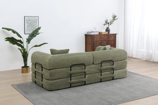 Convertible Sleeper Sofa Bed with Cylindrical Pillow - Corduroy Folding Mattress Couch with Fixed-Shape Frame for Living Room, Bedroom, Lounge, Studio - Light Green Dweva