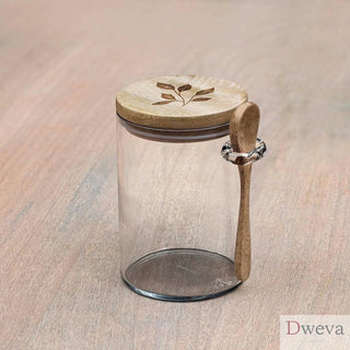 Kitchen Storage Glass Jar with Wooden Lid & Spoon Dweva