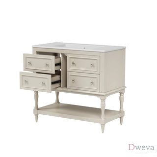 36" Bathroom Vanity Cabinet with Sink Combo Set, Undermount Ceramic Sink, Free Standing Vanity Set with 4 Drawers, Solid Wood Frame Bathroom Cabinet, Beige Dweva