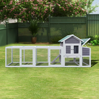 Gray Wooden Chicken Coop Outdoor Hen House with Run, Waterproof Roof & Nesting Box, Rabbit Duck Poultry Cage with Perch, Sliding Tray, and Secure Locks Dweva