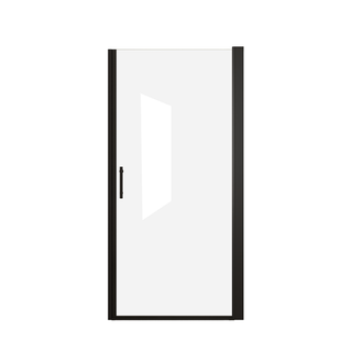 24"x 72" Pivot Shower Door, Matte Black Aluminum Frame, Half Frame ,1/4"(6mm) Tempered Glass Explosion Proof Film