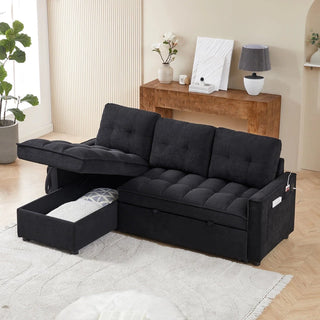 MH 78.75" Reclining Sofa, Pull-Out Sofa Bed with USB and tape-c charging ports, L-Shaped Sectional Sofa with Reclining Storage and Arm Side Organizer Pocket Features, Living Room Comfort Sofa Dweva