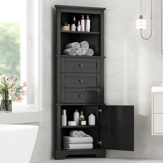 Black Triangle Tall Cabinet with 3 Drawers and Adjustable Shelves for Bathroom, Kitchen or Living Room, MDF Board with Painted Finish (WF306469AAG New Color) Dweva