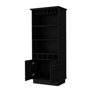 FM FURNITURE Sophia Bar Cabinet with Glassware Rack and Five Bottle Racks, Black Dweva
