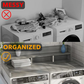 Washer Dryer Countertop with Non-slip Pads, Laundry Wood Shelf Topper with Edge, 54" Width x 27.5" Depth Double Layer Organizer for Washer and Dryer Laundry Hamper Counter Storage (GS) Big Deal Days Dweva