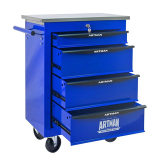 4 Drawers Multifunctional Tool Cart with Wheels,Metal Rolling Tool Cart Storage for Garage Workshop Warehouse Repair Shop--With Stainless Steel Roof- BLACK&BLUE Dweva