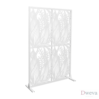 Metal Privacy Screens W3.8Ft X H6Ft Outdoor and Indoor Divider with Free Standing Decorative Privacy Screen for Balcony Patio Garden Room Divider, White Leaf Shape Dweva