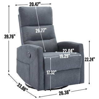 Manual Recliner Chair with Rocker and Swivel in Fabric for Living Room, Grey Dweva