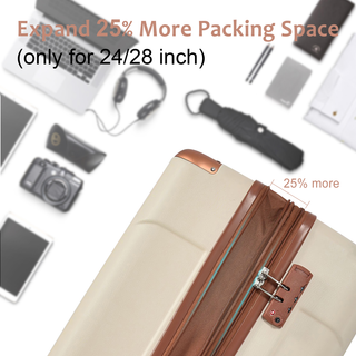 Hardshell Luggage, Lightweight Durable ABS Suitcases with Double Wheels, Expandable 28-inch Checked Luggage 28" (White Brown) Dweva