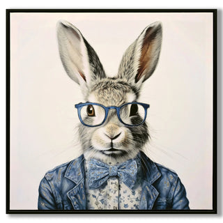 Gallery Wrapped Canvas Wall Art - Dapper Bunny in Tailored Cobalt Blue Suit, Modern Animal Portrait Framed Print for Lounge/Office Decor decorative picture painting Dweva