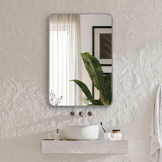 22x30 Inch Silver Metal Framed Rectangular Bathrrom Mirror for Wall.(W2203P183126) Dweva