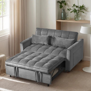 Modern Velvet Loveseat Futon Sofa Couch Pullout Bed, Small Love Seat Lounge Sofa w/Reclining Backrest, Toss Pillows, Pockets, Furniture for Living Room,3 in 1 Convertible Sleeper Sofa Bed Dweva