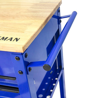 3 DRAWERS MULTIFUNCTIONAL TOOL CART WITH WHEELS AND WOODEN TOP-Blue Dweva
