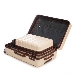 HIFINE TOURIST 20"/24"/28" 3 pcs/set in ABS Spinner Wheel Luggage, Carry on Suitcase, Matching Color, Combination Lock (Beige) Dweva