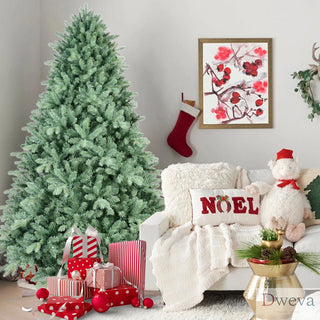 7FT Blue-Green Tint Christmas Tree with 2518 PE+PVC Tips – Unique Full-Bodied Tree with Hinged Branches, Easy Assembly, Stable Metal Stand, Eye-Catching Holiday Decor Dweva