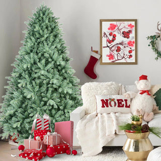 4FT Blue-Green Tint Christmas Tree with 592 PE+PVC Tips – Unique Full-Bodied Tree with Hinged Branches, Easy Assembly, Stable Metal Stand, Eye-Catching Holiday Decor Dweva