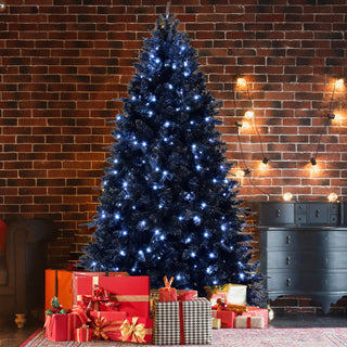 4ft Black Christmas Tree with 150 White LED Lights, 666 Tips PE+PVC Artificial Tree for Halloween & Holiday Decor, Hinged Structure with Stable Metal Stand Dweva