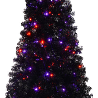 6FT Artificial Christmas Tree with LED Light, Pre-Lit Curved Shape Artificial Whimsical Xmas Tree with 900 Tips, Black Christmas Tree Dweva