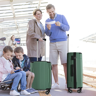 Luggage Sets 3 Piece, Hard shell ABS Lightweight Durable Suitcases with Double Spinner Wheels 20/24/28 Inch (Green) Dweva