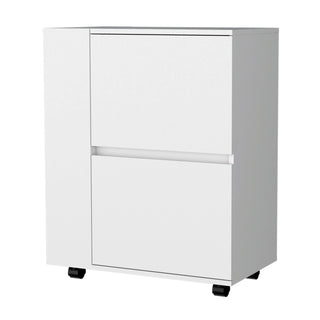 FM FURNITURE Logan Bar Cart with Two Cabinets and Open Shelves, White Dweva