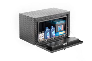 30 inch aluminum underbody truck tool box heavy duty underbed toolbox tool storage organizer chest with lock and keys, waterproof trailer box, extra thick diamond thread plate matte black finish Dweva