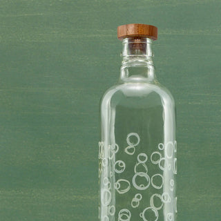Bubbles Glass Water Bottle with Wooden Stopper-750 ml Dweva