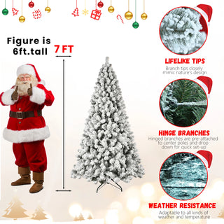 8ft Flocked Pre-Lit Christmas Tree with 500 UL Warm White Lights, 1460 PVC Tips, Auto-Unfold Memory Wire, Easy Assembly & Stable Metal Stand – Snowy Holiday Decor Dweva