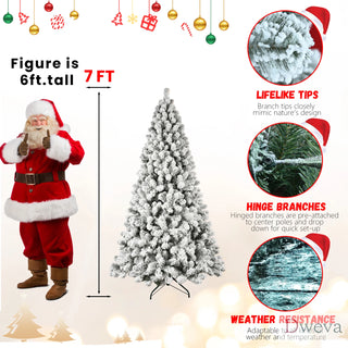 5ft Flocked Pre-Lit Christmas Tree with 200 UL Warm White Lights, 551 PVC Tips, Auto-Unfold Memory Wire, Easy Assembly & Stable Metal Stand – Snowy Holiday Decor Dweva