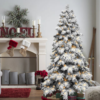 7ft Flocked Scarecrow-Shaped Christmas Tree with 360 Warm White LED Lights, 890 PVC Memory Wire Tips,Power Pole & Hinged Structure – Realistic Snowy Holiday Tree Dweva