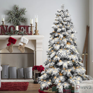 5ft Flocked Scarecrow-Shaped Christmas Tree with 200 Warm White LED Lights, 375 PVC Memory Wire Tips,Power Pole & Hinged Structure – Realistic Snowy Holiday Tree Dweva