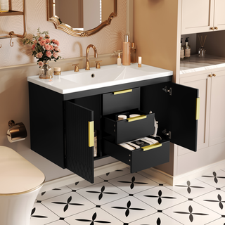 36'' Wall Mounted Bathroom Vanity with Resin Sink, Floating Bathroom Storage Cabinet with 2 Drawers, Solid Wood Bathroom Cabinet (Same as N710S236003B) Dweva