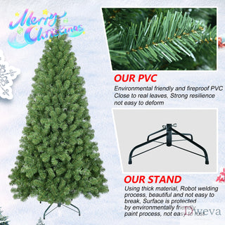 7ft Christmas Tree with Memory Wire, 1064 Tips Hinged Artificial PVC Tree, Easy Setup Green Xmas Tree for Indoor Holiday Decoration Dweva