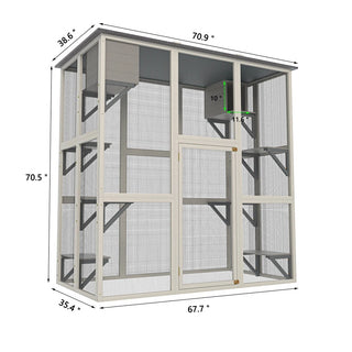 Gray Wooden Outdoor Catio Cat Enclosure with Weatherproof Asphalt Roof, Large Walk-in Cat House with 6 Platforms & 2 Napping Boxes, Solid Wood Cat Cage Kennel Condo Playpen for Patio Dweva