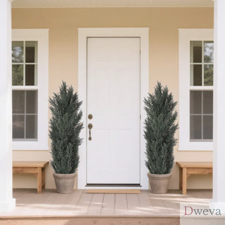 5FT Detachable Artificial Green Cypress Tree Realistic Tall Faux Plant for Indoor and Outdoor Decoration 2pcs/set Dweva
