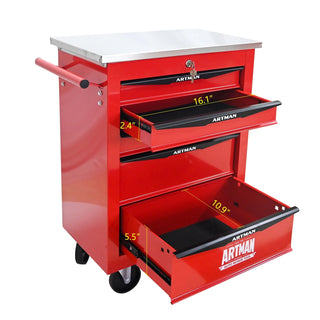 5 Drawers Multifunctional Tool Cart with Wheels,Metal Rolling Tool Cart Storage for Garage Workshop Warehouse Repair Shop--With Stainless Steel Roof--Red&Black Dweva