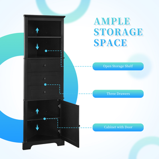 Black Triangle Tall Cabinet with 3 Drawers and Adjustable Shelves for Bathroom, Kitchen or Living Room, MDF Board with Painted Finish (WF306469AAG New Color) Dweva