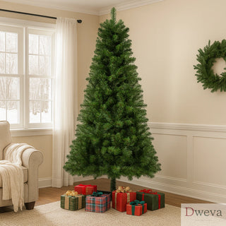 6FT Hinged Unlit Artificial Christmas Tree with 582 Tips, Full PVC Branches, Green Holiday Tree with 4-Leg Plastic Stand for Indoor Christmas Decoration Dweva