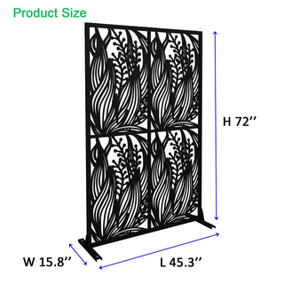Metal Privacy Screens W3.8Ft X H6Ft Outdoor and Indoor Divider with Free Standing Decorative Privacy Screen for Balcony Patio Garden Room Divider, Black Leaf Shape Dweva