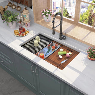 32 Gunmetal Black Undermount Workstation Kitchen Sink-32 x 19 Inch 16 Gauge Stainless Steel Undermount Kitchen Sink, Handmade R10 Radius 10 Inch Deep Undermount Single Bowl Sink with Accessories Dweva