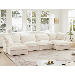 Slipcovered Fluffy Sofa - 4 Seat with 2 Ottoman Dweva