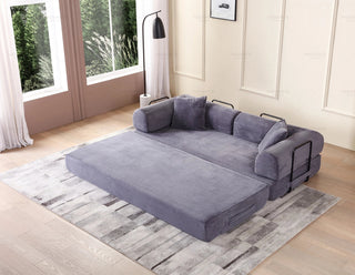 Convertible Sleeper Sofa Bed with Cylindrical Pillow - Corduroy Folding Mattress Couch with Fixed-Shape Frame for Living Room, Bedroom, Lounge, Studio - Gray Dweva