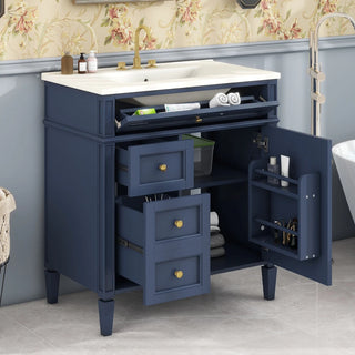 30'' Bathroom Vanity with Top Sink, Modern Bathroom Storage Cabinet with 2 Drawers and a Tip-out Drawer, Single Sink Bathroom Vanity Dweva