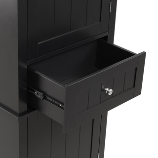 Tall Bathroom Storage Cabinet, Freestanding Storage Cabinet with Drawer and Adjustable Shelf, MDF Board with Painted Finish, Black (Old Sku:WF312727AAB)