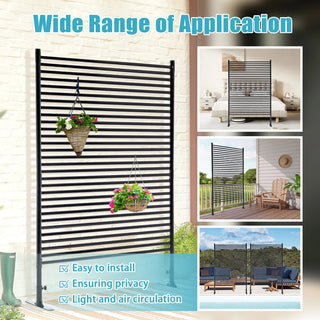 71.26''x46.65'' Outdoor Privacy Screens Freestanding,Metal Privacy Fence Panels for Outside, Slatted Privacy Screens with Stand,Black Dweva
